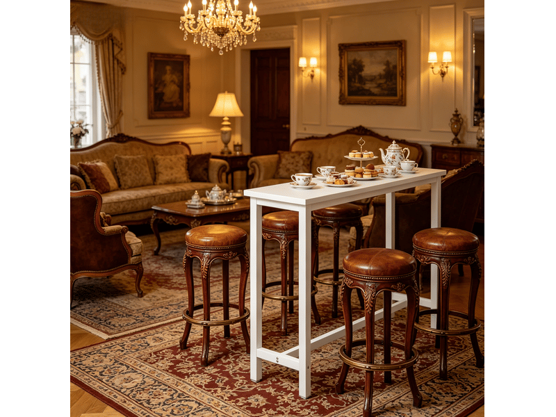  Table haute de bar 140 x 40 x 100 cm blanche en mdf et métal, pieds réglables pour repas et espace de travail  - Conforama D