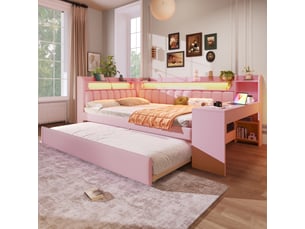 Lit gigogne 140x200 cm <strong>MERAX</strong>  <strong>lit enfant rose</strong> coloris rose