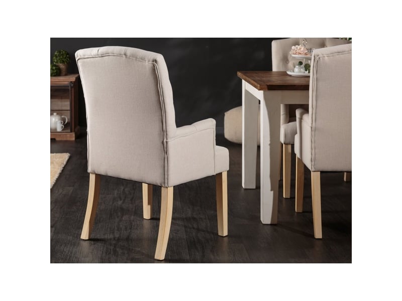 Lot de 2 fauteuils de table regina beige capitonnés – accoudoirs rembourrés et pieds en bois massif clair - Conforama E