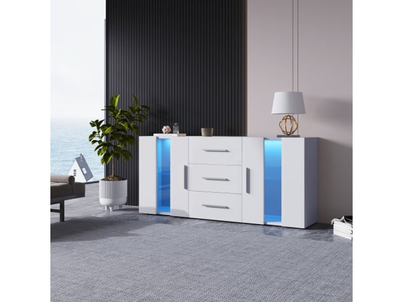  Meuble tv,lowboard, avec éclairage led 16 couleurs pour salle à manger salon,140*35*70cm, table tv,armoire tv  - Conforama C