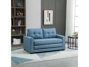 Canapé droit convertible 2 places - dossier capitonné - bleu - 147,5 x 75 x 85 cm