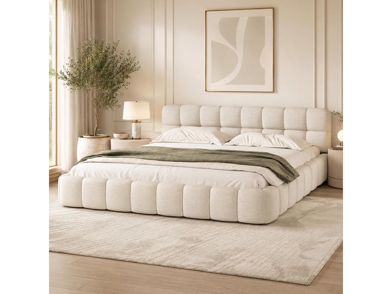  Lit 2 places 140x190 cm tissu lin coloris beige  - Conforama B