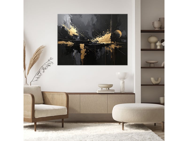  Impression sur toile, abstraction noire aux reflets dorés 30x20 1312613877 - Conforama B