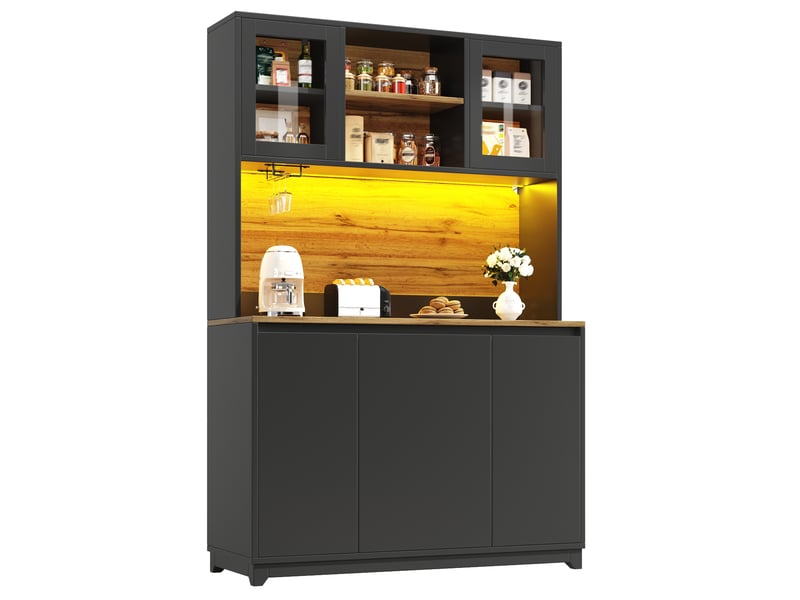  Meuble de cuisine muvano, buffet haut de cuisine noir avec led, 120 × 40 × 180 cm  - Conforama A