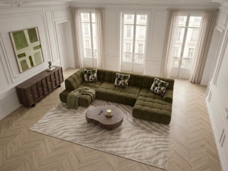 Bobochic canapé panoramique avance-recule électrique andre tissu texturé vert angle gauche ANDRE - Conforama D