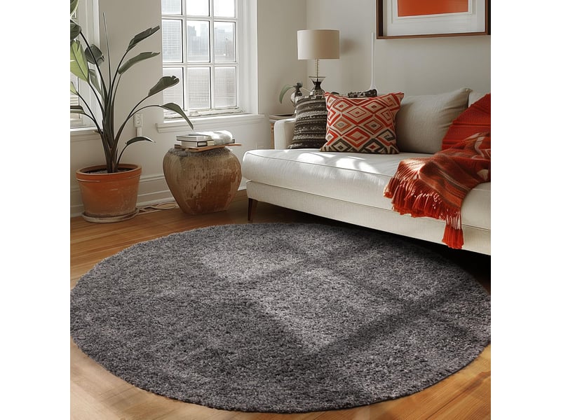 Shaggy - tapis uni rond - gris 120 x 120 cm LIFE1201201500GREY - Conforama B