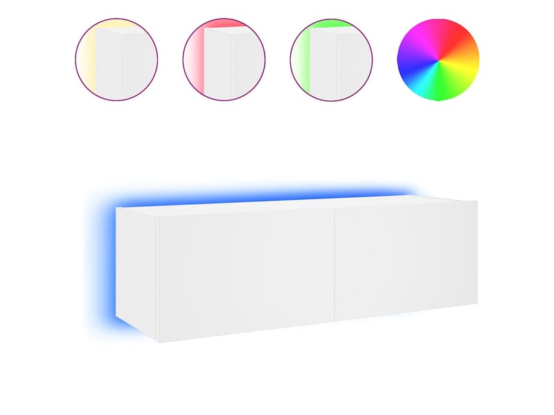  Meuble tv - banc tv - meuble de rangement mural avec lumières led blanc 100x35x31 cm  - Conforama A