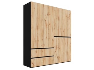 Armoire 6 portes modenvie 180 x 50 x 200 cm avec 5 tiroirs et 2 penderies chêne artisan et blanc