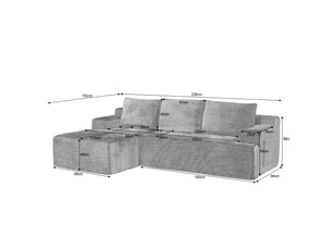 Canapé d'angle modulable 4 places 238 x 152 x 66 cm noir en velours côtelé, assise profonde sans montage