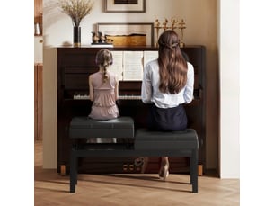 Banquette de piano réglable en hauteur avec rangement, similicuir noir, 220 kg, 105 x 37 x 48-58 cm
