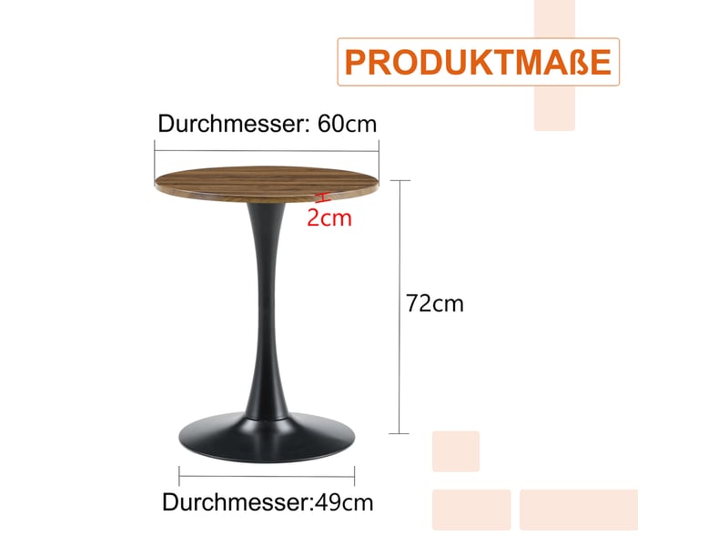  Table ronde, 60 cm, table style salon table d’appoint moderne plateau, plateau mdf, piètement métal, coloris noir  - Conforama C