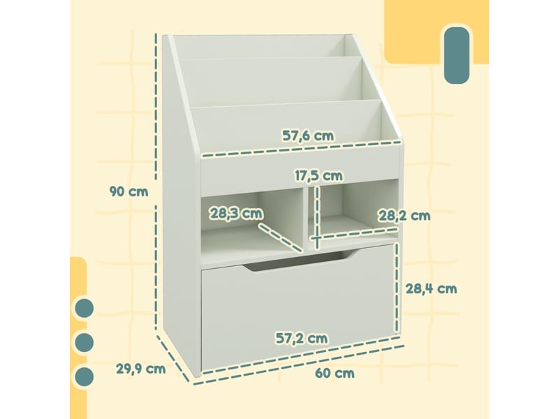  Bibliothèque enfant 60 x 29,9 x 90 cm vert clair en mdf, 3 niveaux, 2 niches et tiroir sur roulettes  - Conforama C