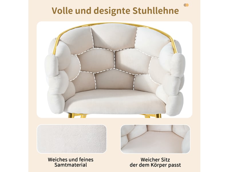 Lot de 6 chaises 44x41x74 cm velours et dossier doré beige - Conforama E
