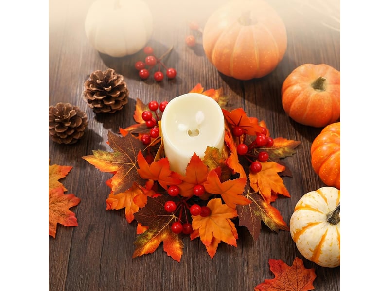 Couronne de bougie décorative feuilles d'érable – décoration automnale pour bougie pilier-style 4 - Conforama D