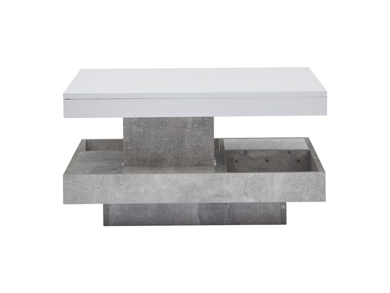  Table basse carrée avec double plateau rotatif à 360° et niche de rangement, finition brillante, en panneau blanc - uvrion  - Conforama A