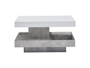 Table basse carrée avec double plateau rotatif à 360° et niche de rangement, finition brillante, en panneau blanc - uvrion