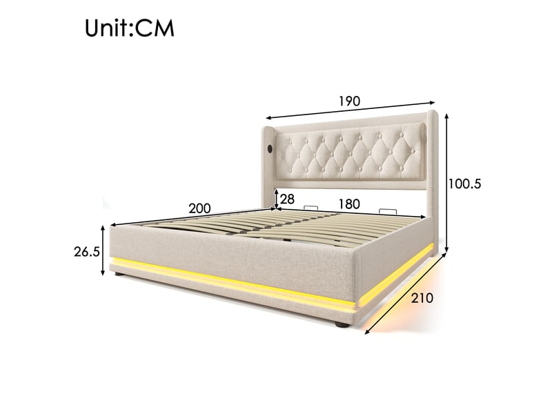  Lit avec tête de lit capitonnée en abs+pc ambré 160 x 200 cm  - Conforama C