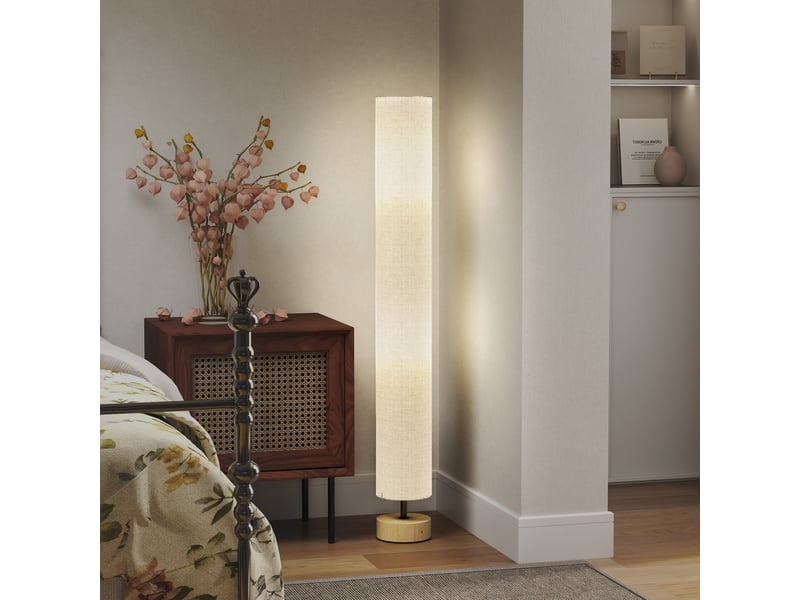 Lampadaire colonne sur pied abat-jour en lin 2 douilles e27 interrupteur au pied salon gris 120 cm T1003-01-11475 - Conforama D