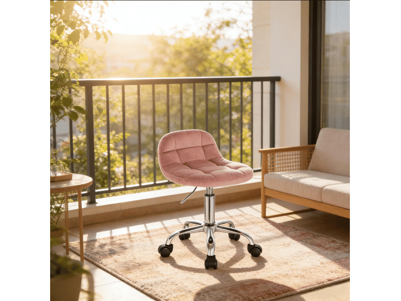  Tabouret de bureau à roulettes 38x31 cm réglable métal rose  - Conforama D