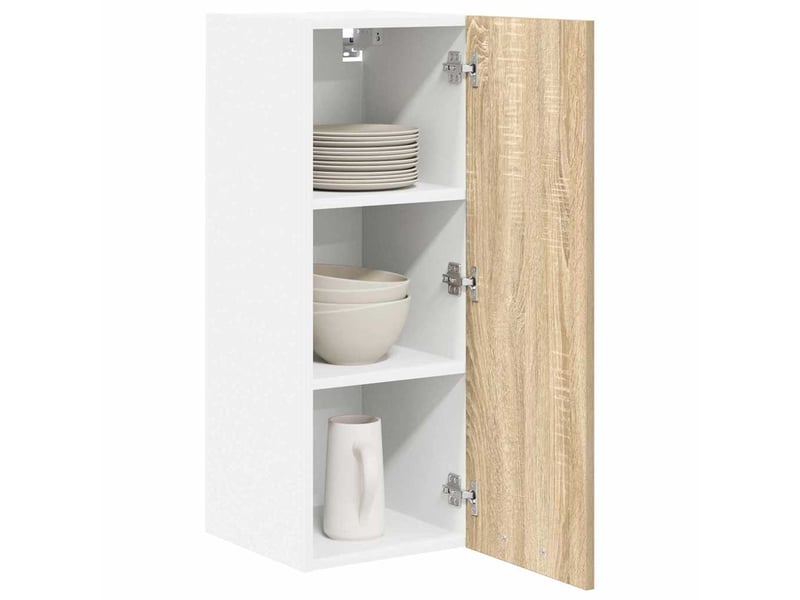  Meuble de rangement cuisine, armoire suspendue chêne sonoma et blanc 30x31x80cm  - Conforama C