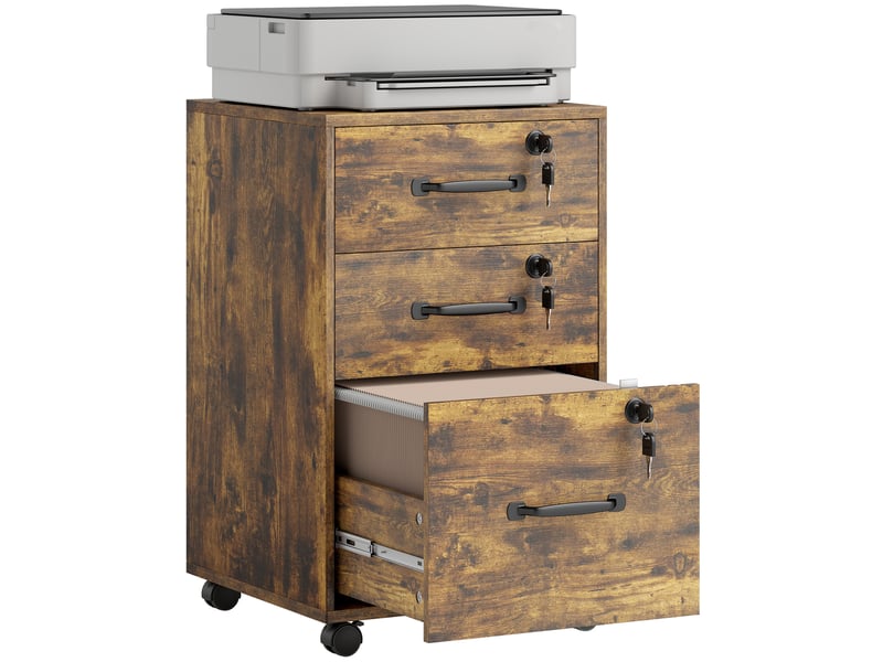  Caisson de bureau sur roulettes 3 tiroirs verrouillables marron 40 x 40 x 69,5 cm  - Conforama A