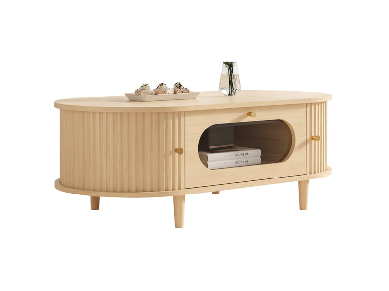  Table basse de salon 100x50x36 cm, 1 tiroir, table d'appoint porte coulissante, en mdf, bois clair  - Conforama A