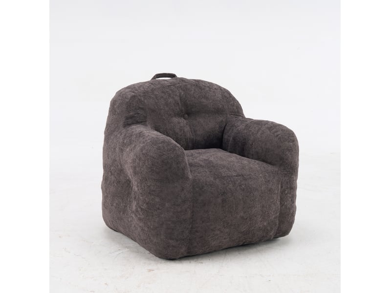 Fauteuil poire 95x95x79 cm avec accoudoirs en fausse fourrure gris foncé  - Conforama A
