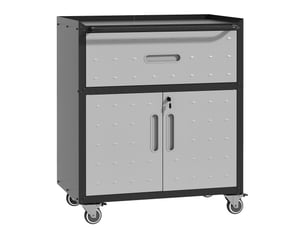 Armoire à outils métallique 75 x 42 x 88 cm – noir et gris – 1 tiroir, 2 portes verrouillables sur roulettes