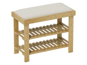 Banc à chaussures en bambou, étagère à chaussures à 3 niveaux, style scandinave, crème et bois naturel, 60 x 29 x 49 cm