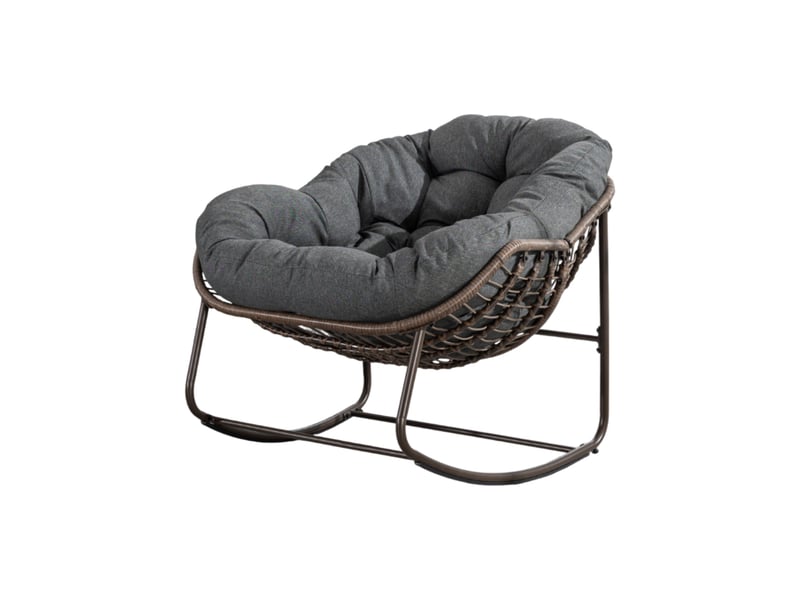 Fauteuil à bascule extérieur en résine tressée gris foncé avec coussin - Conforama E