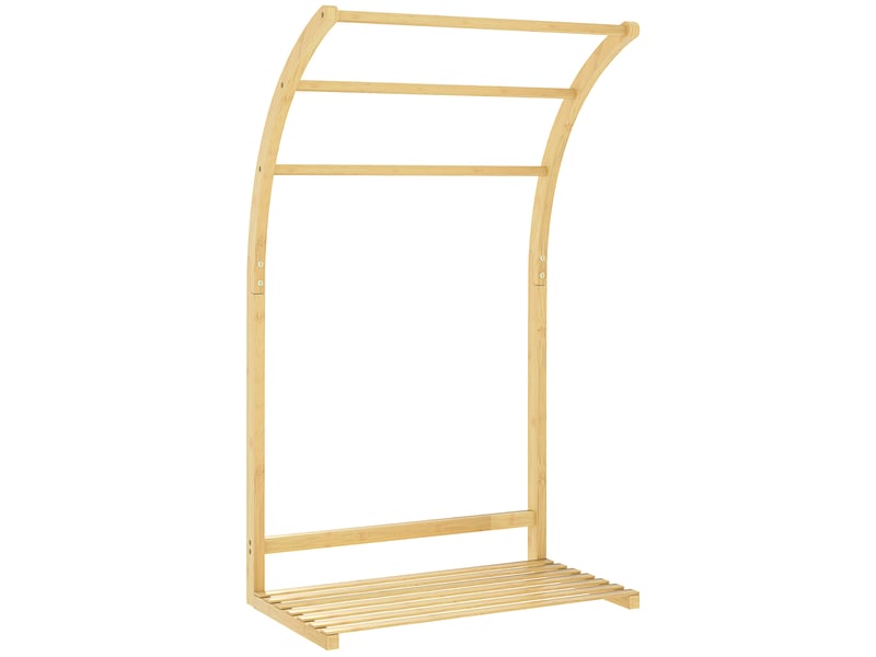  Porte-serviettes en bambou 3 barres avec étagère de rangement, pour la salle de bains et la buanderie, finition naturel  - Conforama B