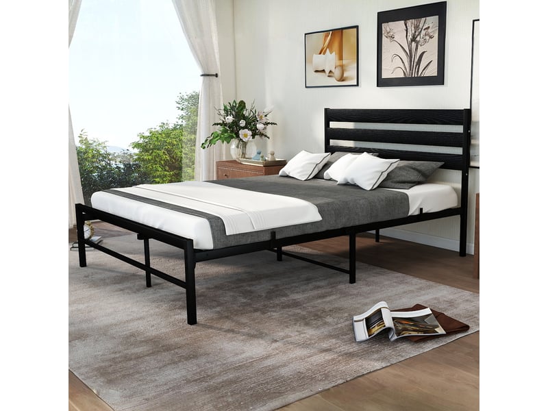  Lit en métal noir avec tête de lit en mdf, pour matelas 200 x 140 cm  - Conforama C