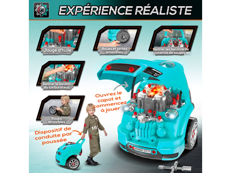  Camion mécano 2 en 1 jouet bricolage enfant jeu d'imitation mécanicien nombreux qccessoires total de 61 pièces bleu  - Conforama W