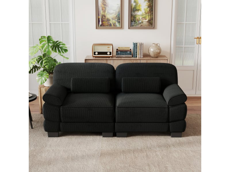  Canapé 2 places modulable,194x88,5x94 cm,velours côtelé,noir  - Conforama B