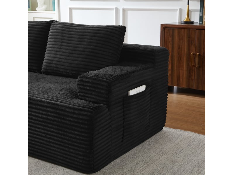  Canapé d'angle modulable 4 places 238 x 152 x 66 cm noir en velours côtelé, assise profonde sans montage  - Conforama E