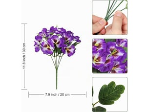 Lot de 12 pensées artificielles pour extérieur - fleurs artificielles en soie résistantes aux uv - fausses fleurs - plantes artificielles en plastique pour porche d'entrée, jardin, jardinière