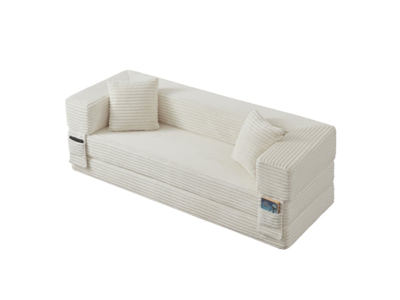  Canapé convertible 3 places en velours côtelé blanc design carré classique  - Conforama A