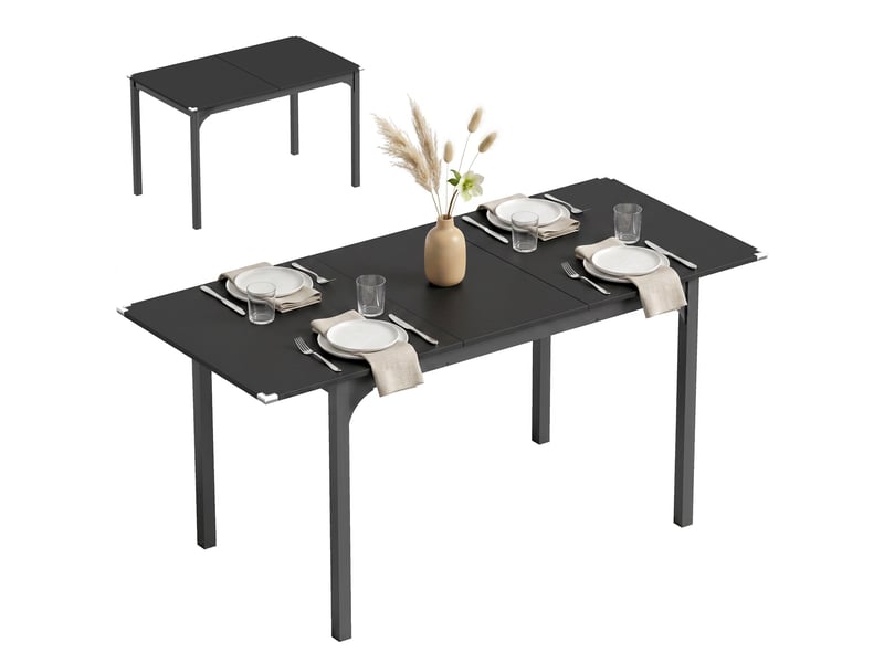 Table extensible pour 4 à 6 personnes, longueur réglable de 120 à 160 cm, pieds en acier, noire - Conforama A