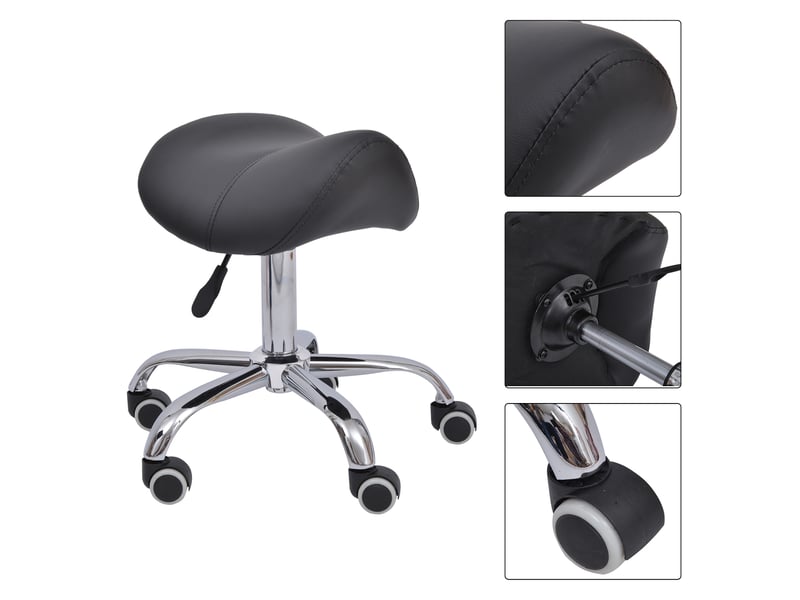  Tabouret à roulettes pivotant hauteur réglable pour cosmétique dentiste coiffure 52x53x49-61 cm noir  - Conforama E