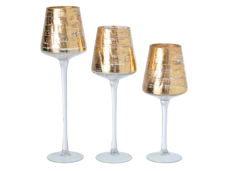  Lot de 3 photophores sur pied rania 30cm doré  - Conforama A