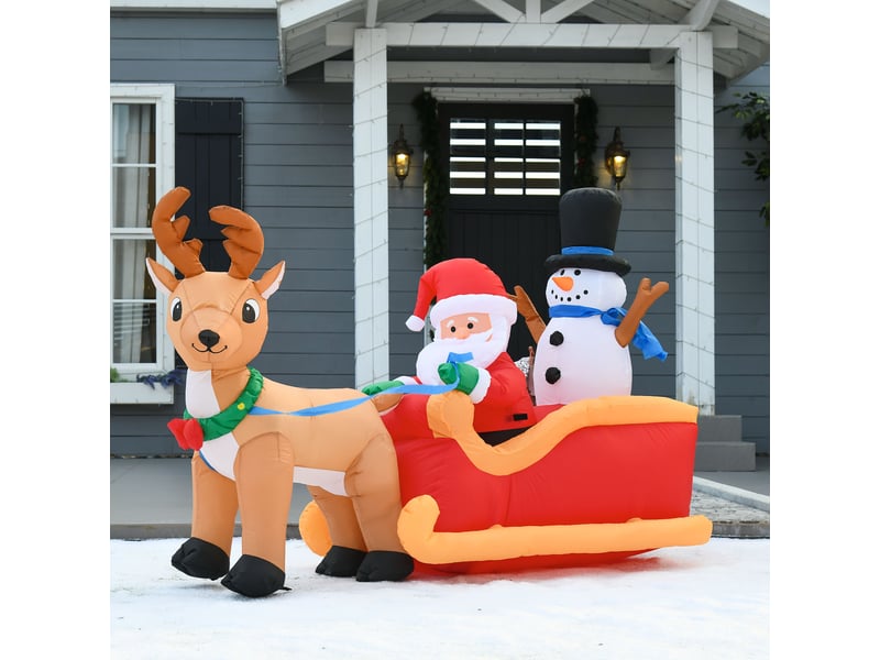  Père noël gonflable avec traîneau, rennes, bonhomme de neige et lumières led, décoration de noël extérieure, 200 x 80 x 128 cm  - Conforama D