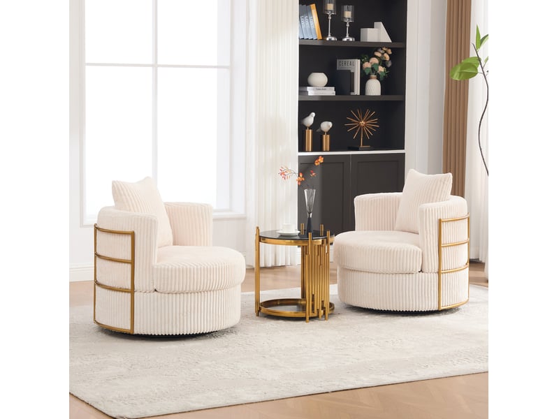  Lot de 2 fauteuils pivotants 76x79x78 cm 360° velours côtelé beige  - Conforama D
