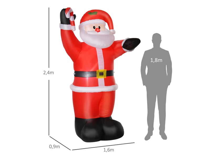  Décoration de noël gonflable, père noël de 2,4 m avec éclairage led et canne de noël  - Conforama E