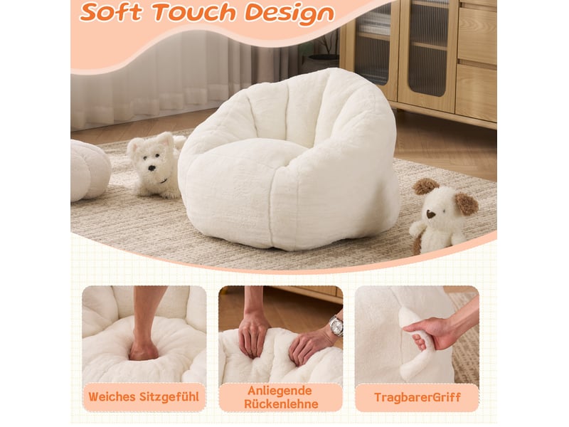  Pouf enfant en peluche douce avec dossier enveloppant, beige, polyester, 75 x 70 x 52 cm  - Conforama E