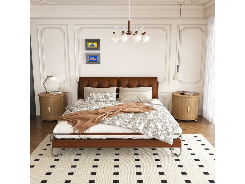  Table de chevet cylindrique, prise secteur et 2 ports usb, porte coulissante, meuble bureau et salon, mdf, décor chêne  - Conforama B