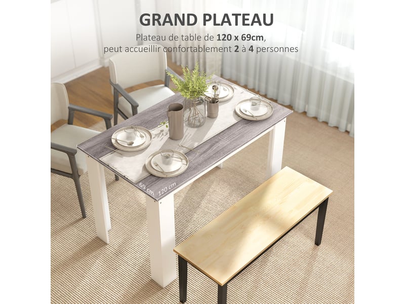  Table à manger table de cuisine moderne avec grand plateau 4-6 personnes en panneau de particules gris 120x69x75cm  - Conforama E
