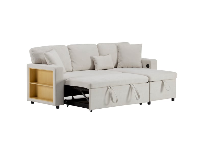 Canapé d'angle convertible modenvie 4 places réversible avec rangement usb beige 214 x 131 x 87 cm - Conforama A