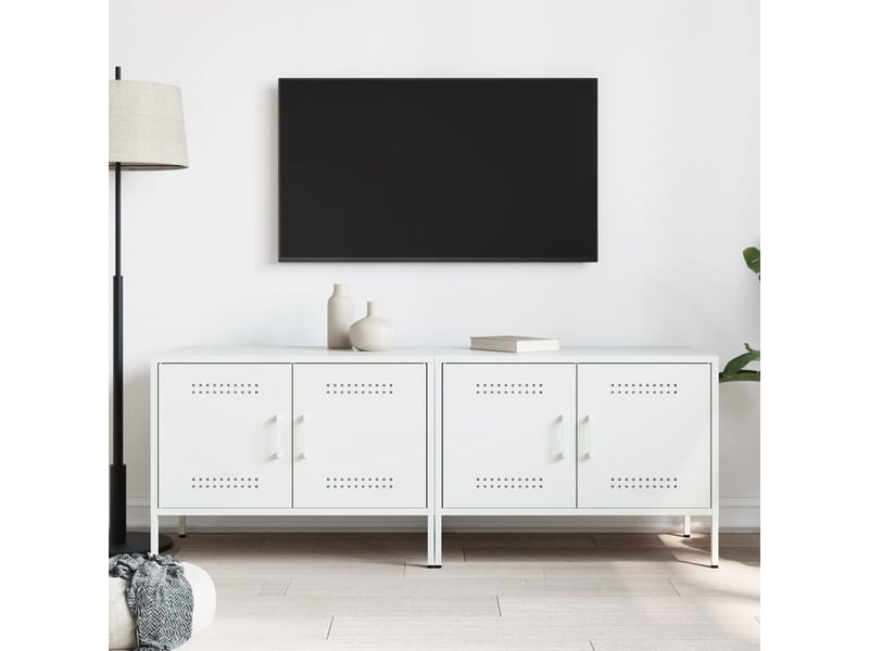  Lot de 2 meuble tv bas salon blanc 68x39x50,5 cm acier shl26480  - Conforama C