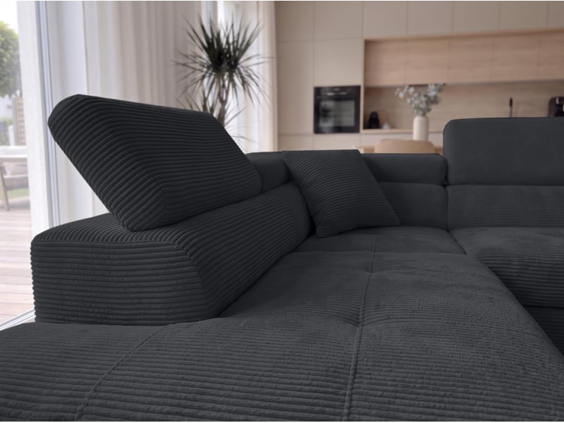  Canapé convertible 276 cm avec coffre et têtières – noir Konak - Conforama D