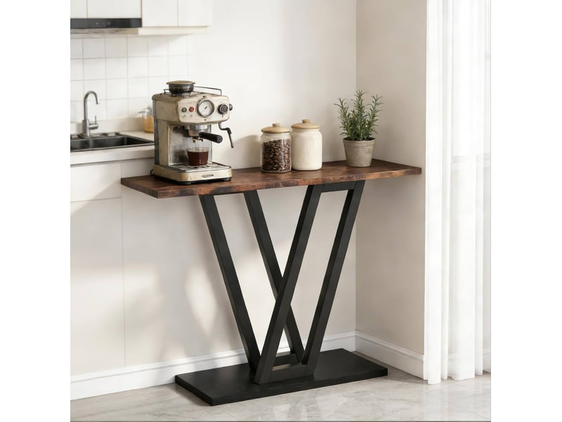  Table console étroite 110 x 30 x 80 cm noir et marron rustique en mdf et métal, pour entrée et salon  - Conforama D